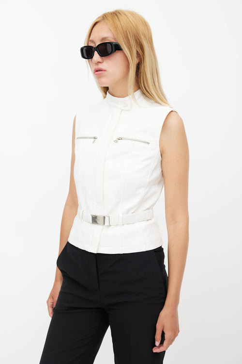 Prada Vintage White Nylon Belted Vest