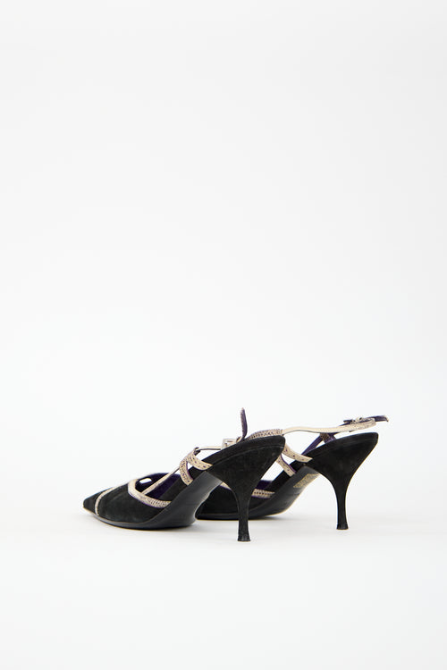 Prada Vintage Black Suede 
Leather Slingback Heel