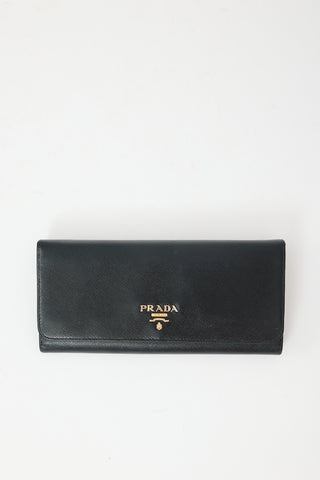 Prada Black Saffiano Leather Long Wallet