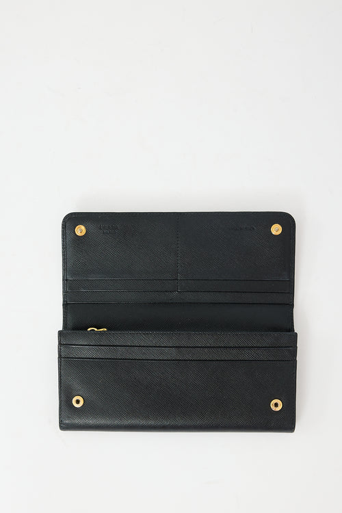 Prada Black Saffiano Leather Long Wallet