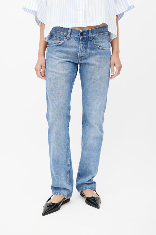 Prada Blue Washed Straight Leg Denim Jeans