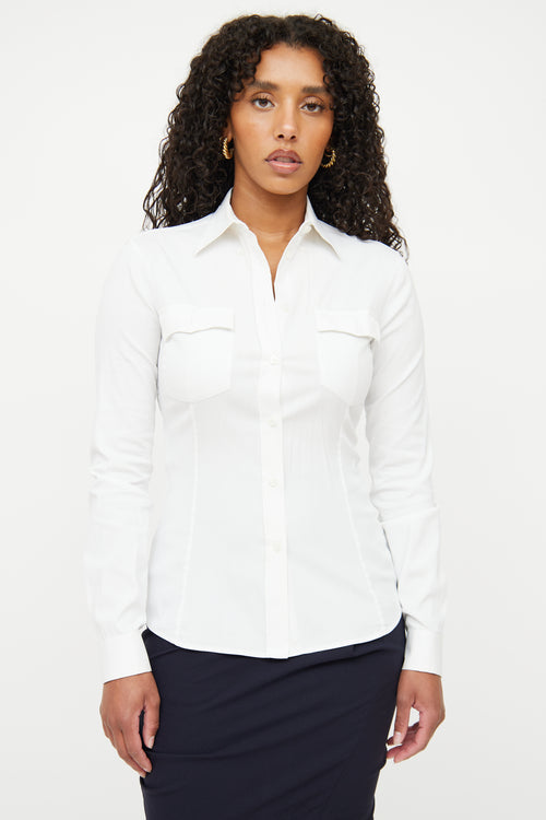 Prada White Button Long Sleeve Top