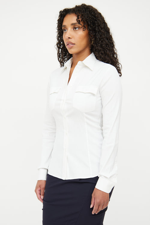 Prada White Button Long Sleeve Top