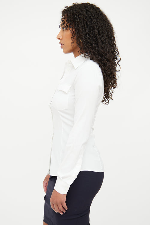 Prada White Button Long Sleeve Top