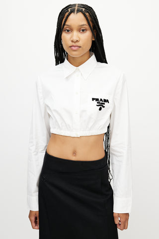 Prada White 
Black Cropped Logo Shirt