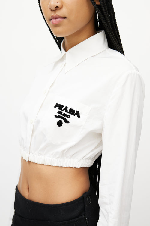 Prada White 
Black Cropped Logo Shirt