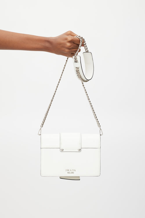 Prada White 
Black Leather City Calf Ribbon Plex Bag