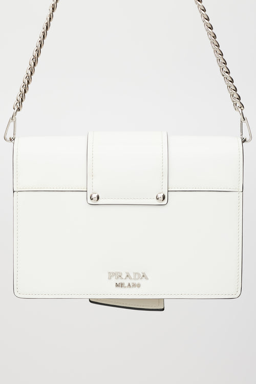 Prada White 
Black Leather City Calf Ribbon Plex Bag