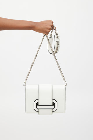 Prada White 
Black Leather City Calf Ribbon Plex Bag