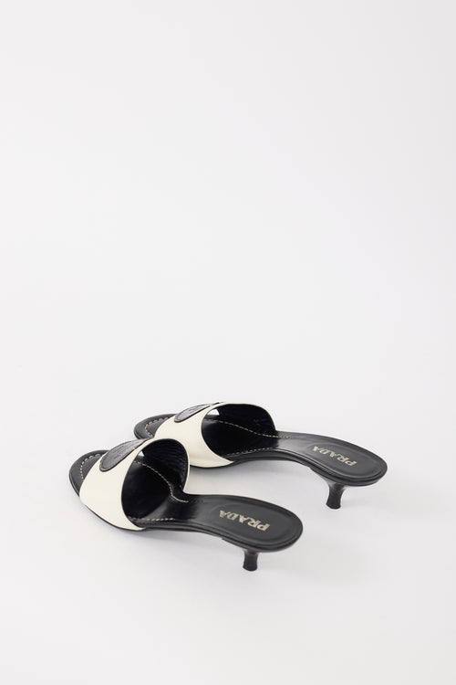 Prada White 
Black Nylon 
Leather Savoia Logo Mule