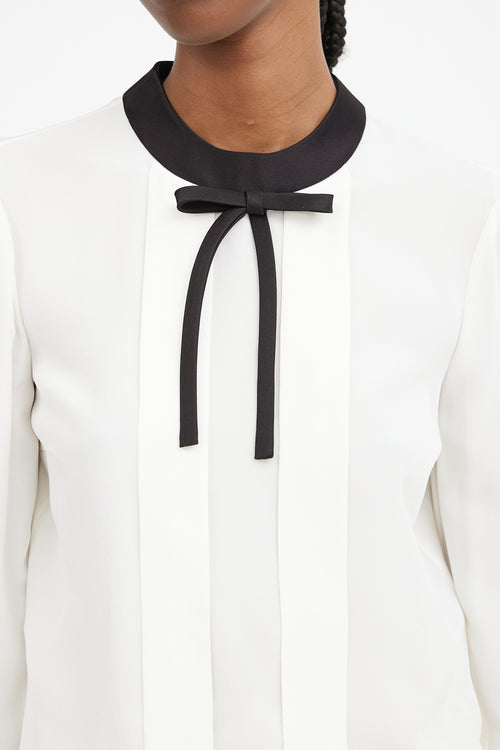 White 
Black Silk Bow Trimmed Top