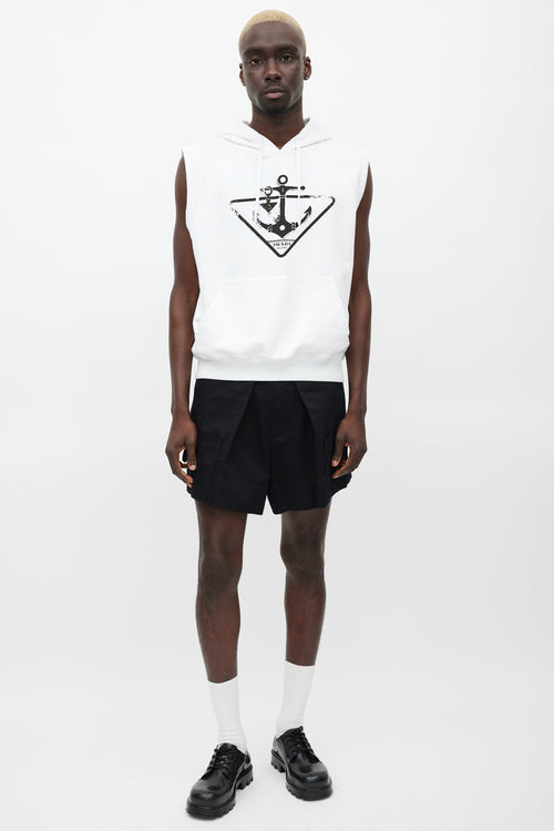 Prada White 
Black Sleeveless Anchor Logo Hoodie