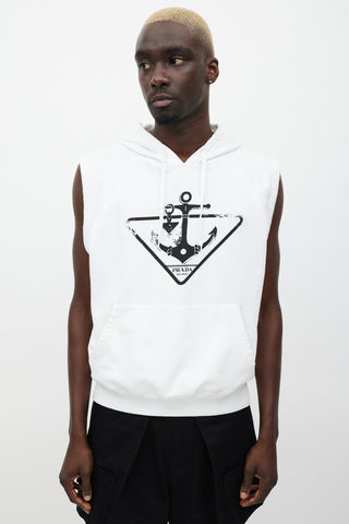 Prada White 
Black Sleeveless Anchor Logo Hoodie