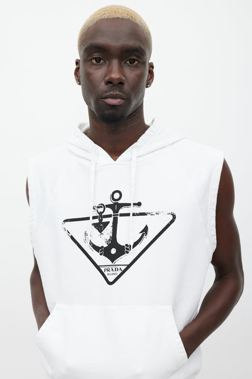 Prada White 
Black Sleeveless Anchor Logo Hoodie