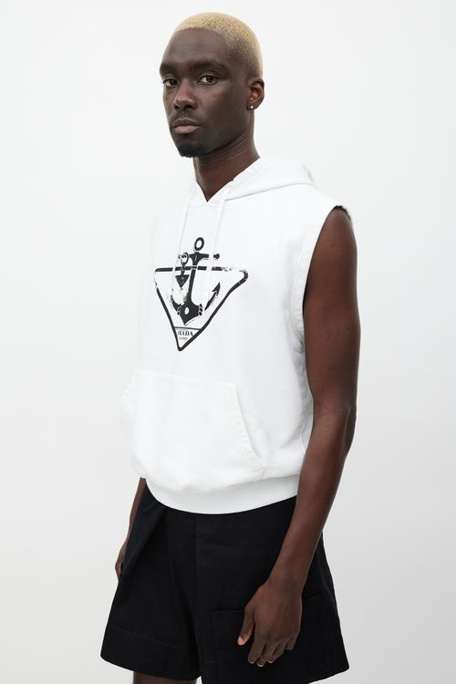 Prada White 
Black Sleeveless Anchor Logo Hoodie