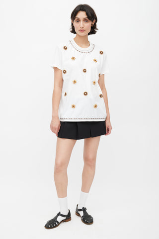 Prada White 
Brown Beaded T-Shirt