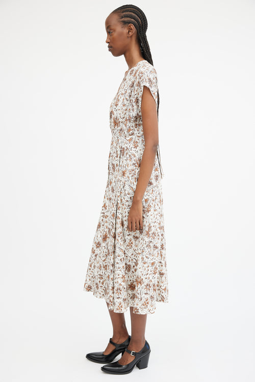 White 
Brown Floral Pleated Maxi Dress