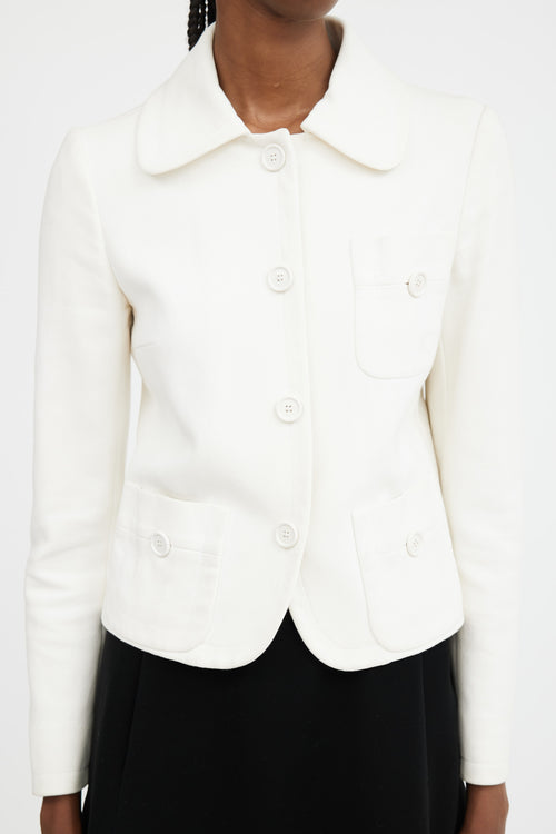 White Cotton Three Pocket Jacket