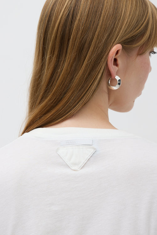 Prada White Cotton Triangle Patch T-Shirt