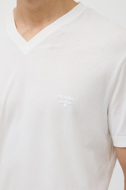 Prada White Embroidered Logo T-Shirt