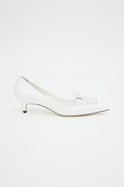 Prada White Floral Applique Leather Heel