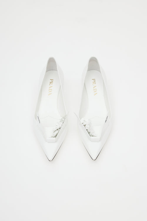 Prada White Floral Applique Leather Heel