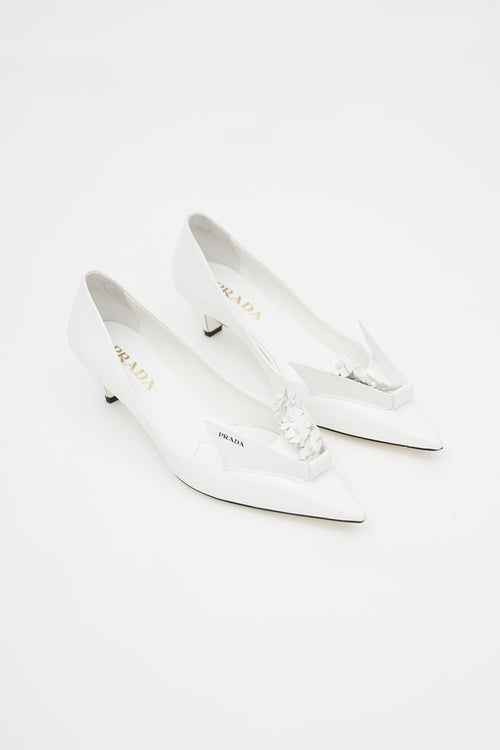 Prada White Floral Applique Leather Heel