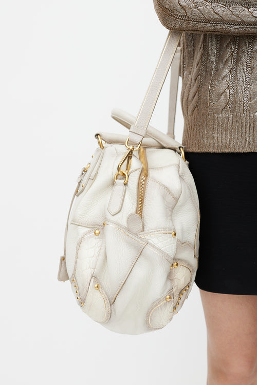 Prada White 
Gold Patchwork Leather Bag