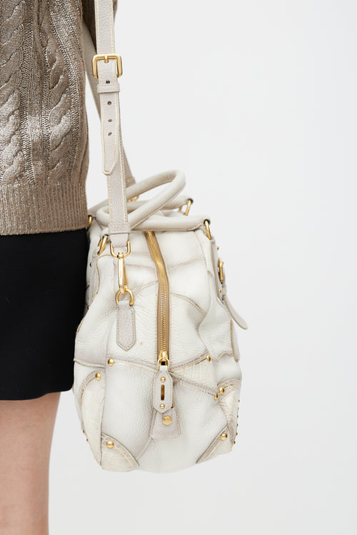 Prada White 
Gold Patchwork Leather Bag