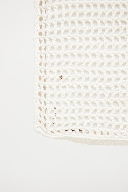 Prada White Raffia Crochet Logo Tote Bag