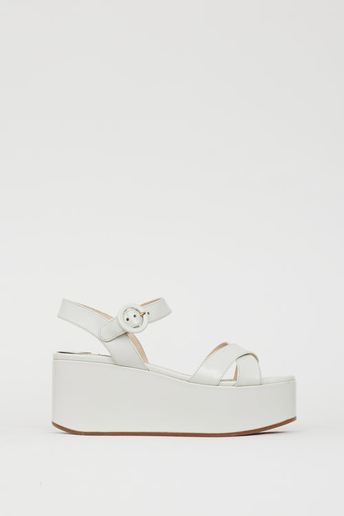 Prada White Leather Strappy Sandal