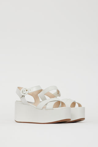 Prada White Leather Strappy Sandal