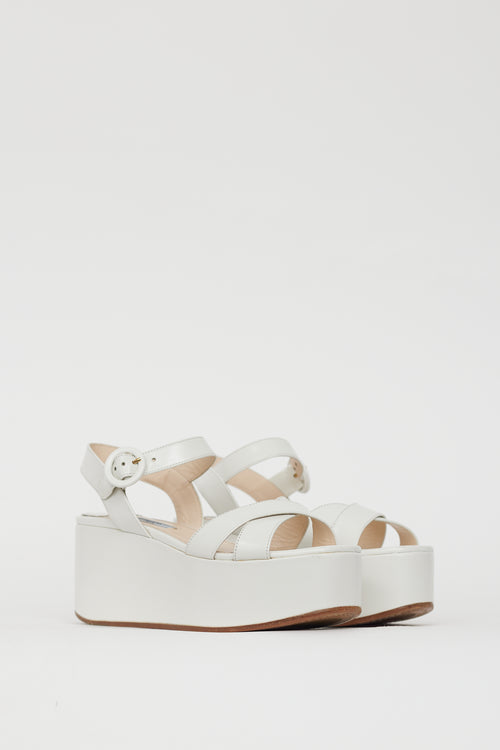 Prada White Leather Strappy Sandal