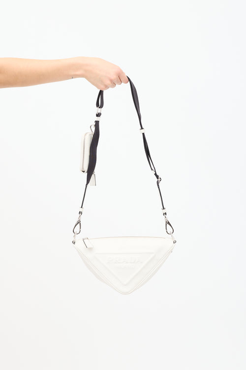 Prada White Leather Triangle Shoulder Bag