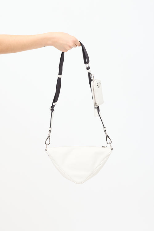 Prada White Leather Triangle Shoulder Bag