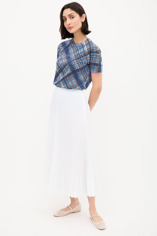 Prada White Logo Waist Pleated Midi Skirt