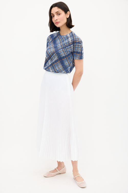 Prada White Logo Waist Pleated Midi Skirt