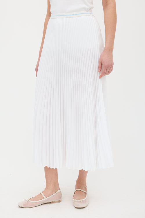 Prada White Logo Waist Pleated Midi Skirt