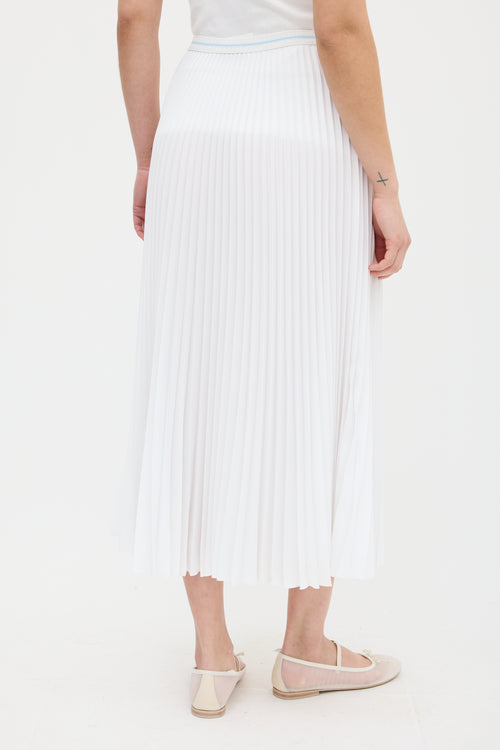 Prada White Logo Waist Pleated Midi Skirt