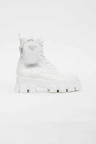 Prada White Monolith Leather Lug Sole Boot