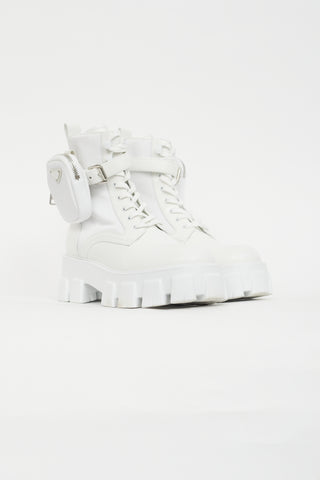 Prada White Monolith Leather Lug Sole Boot