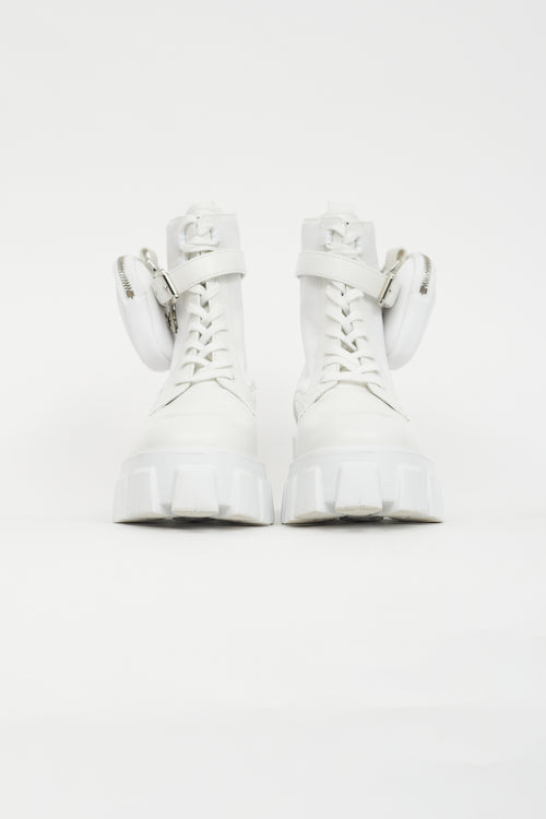 Prada White Monolith Leather Lug Sole Boot