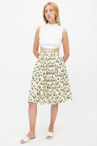 Prada White 
Multicolour Floral Pleated Skirt