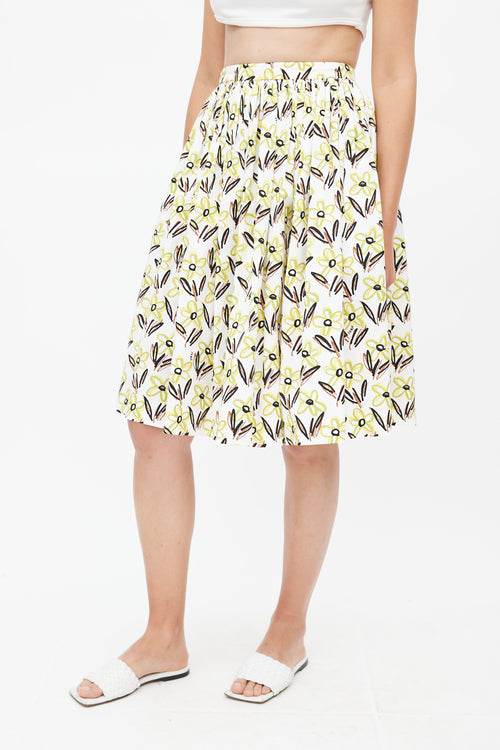 Prada White 
Multicolour Floral Pleated Skirt