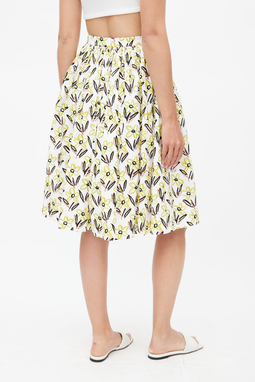 Prada White 
Multicolour Floral Pleated Skirt