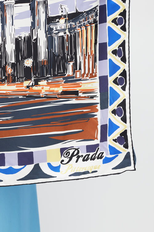 Prada White 
Multicolour Pittoresque Silk Scarf