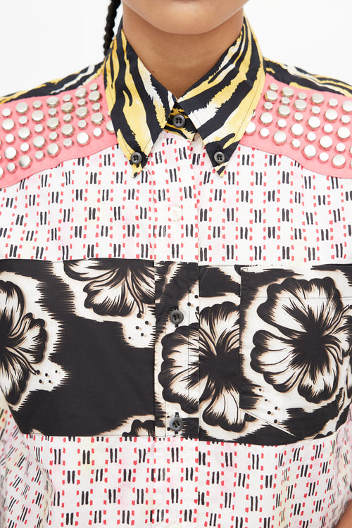 Prada White 
Multicolour Studded Print Shirt