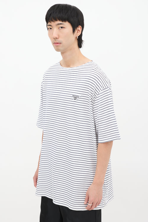 Prada White 
Navy Striped Oversized T-Shirt