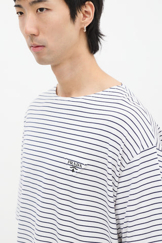 Prada White 
Navy Striped Oversized T-Shirt