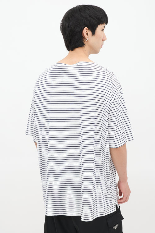 Prada White 
Navy Striped Oversized T-Shirt